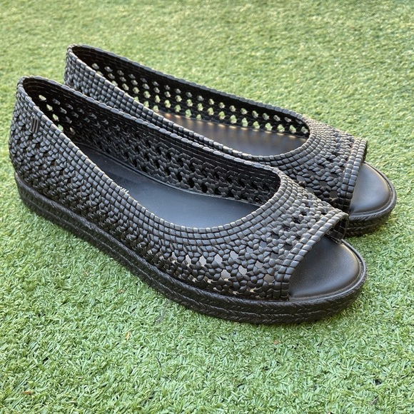 Melissa x jason Wu Black Woven Open Toe Shoes Preowned summer condition casual 7 - Picture 1 of 7